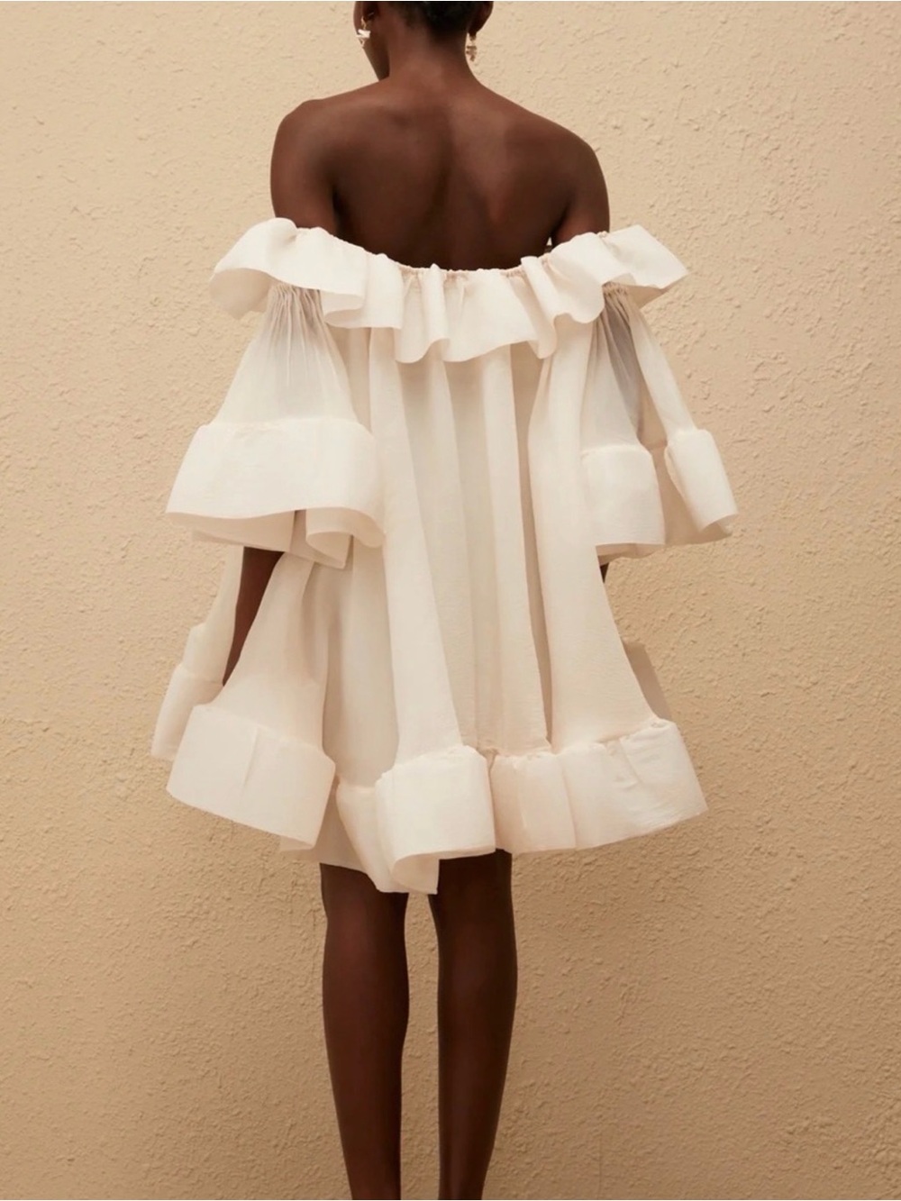 White Off-Shoulder Ruffled Mini Dress - Picture 2 of 8